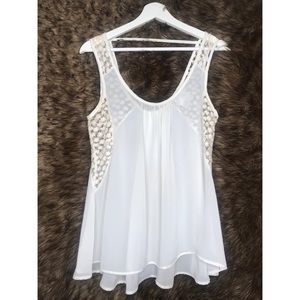 Circa 2012, Sheer, white, floral, lace panel tank size small
